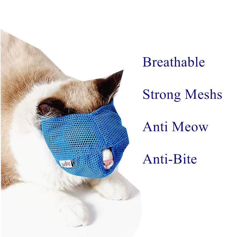 [Australia] - Cilkus Cat Muzzles Comfortable and Soft Breathable Mesh Muzzles Adjustable Size Prevent Cats from Biting and Chewing Anti Bite Anti Meow Blue-Small 