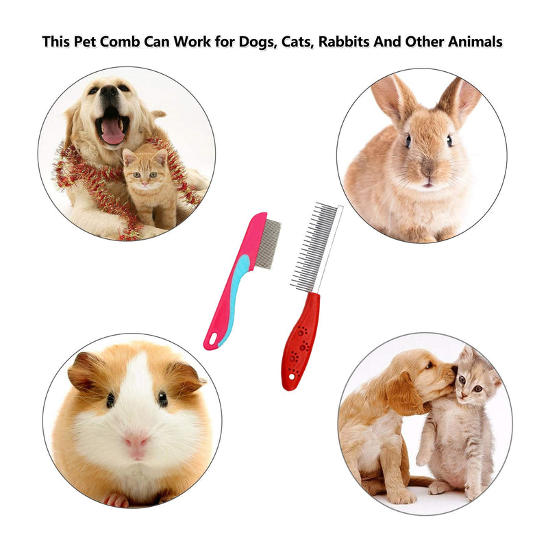 JINSHIN Dog Comb Cat Comb Pet Combs Metal Comb Steel Comb Cat Grooming Comb for Removing Tangles and Knots (Red2+Pink) - PawsPlanet Australia