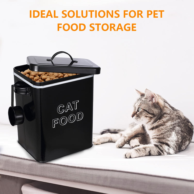 Pethiy Cat Food and Treats Containers Set with Scoop for Cats and Dogs-Tight Fitting Wood Lids-Storage Canister Tins-Cat-Black Black - PawsPlanet Australia