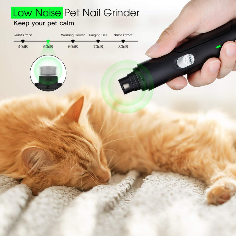 Oligei Electric Pet Nail Grinder, Low Noise Dog Nail Grinder Pet Nail Trimmer USB Rechargeable Cordless Painless Paws Grooming & Smoothing for Small Medium Large Dogs & Cats Animals Nail Clippers black - PawsPlanet Australia