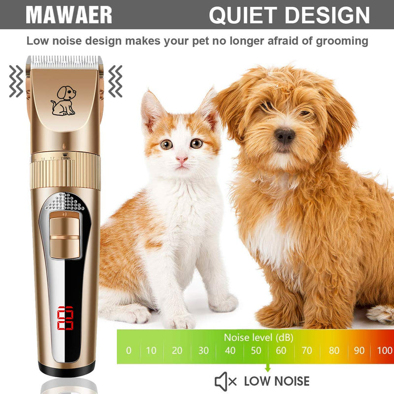 MAWAER Pet Clippers Low Noise Rechargeable Dog Clippers Cordless Electric Quiet Hair Clippers Set for Dogs Cats Pets Gold - PawsPlanet Australia