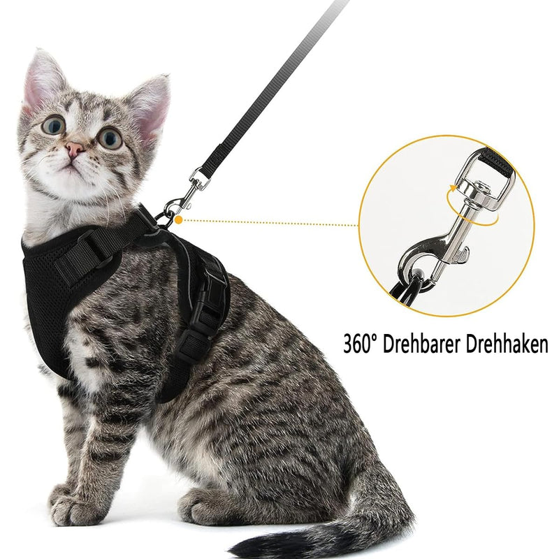 Cat Harness with Leash Adjustable Black Cat Soft Harness for Cat Chest Harness Cat Harness Cat Harness Cat Harness with Leash Escape-Proof (S, Black) - PawsPlanet Australia