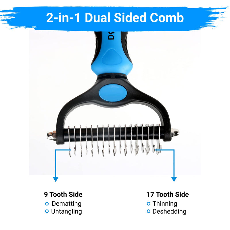 Dog Grooming Tool Undercoat Rake for Dogs & Cats - 2 Sided Dematting Tool Brush for Detangling and Removing Knots Dematting Comb - PawsPlanet Australia