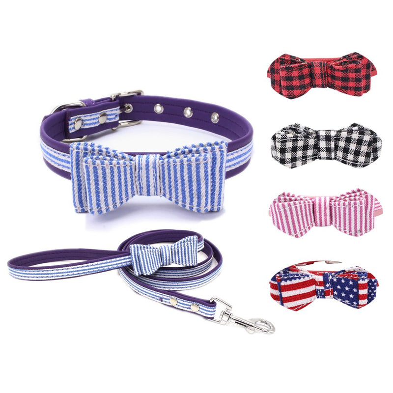 [Australia] - PETCARE Bow Tie Dog Collar and Leash Set Cute Fancy Soft Leather Adjustable Pet Collar for xs Small Medium Dogs Cats Girl Boy Pulling Walking S Red/Black 