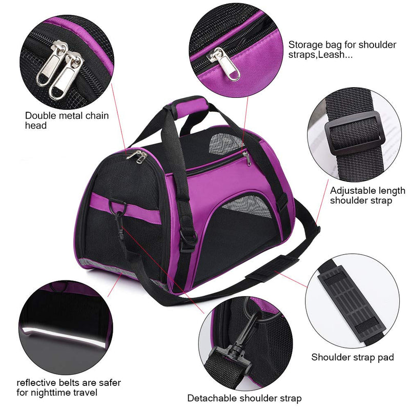 [Australia] - Anyifan Airline Approved Dog Carrier and Cat Carrier, Soft-Edged Portable Pet Travel Carrier, Zipper Lock Collapsible Travel Cat Carrier and Dog Carrier Small,Purple 