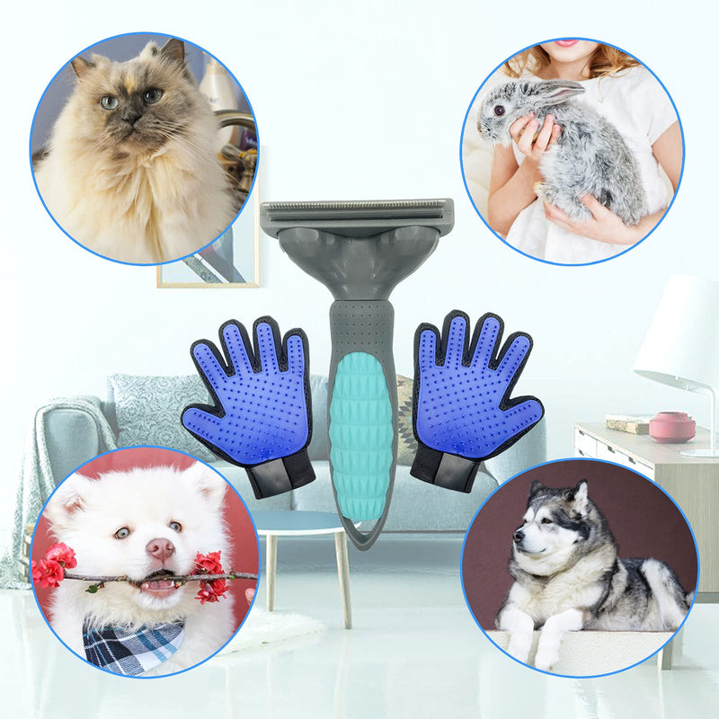 KEENWITS Dog Grooming Supplies - Pet Hair Remover Kits Deshedding Brush and Cats Massage Grooming Glove for Short or Long Hair, Effectively Reduces Shedding by up to 95% - PawsPlanet Australia