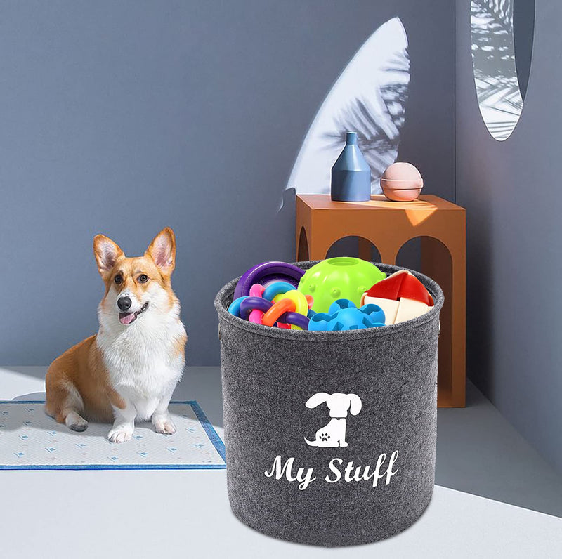 Morezi Round felt pet toy storage, dog toy bin, basket chest organizer with metal handles - perfect for organizing pet toys, blankets, leashes and food - Grey - PawsPlanet Australia