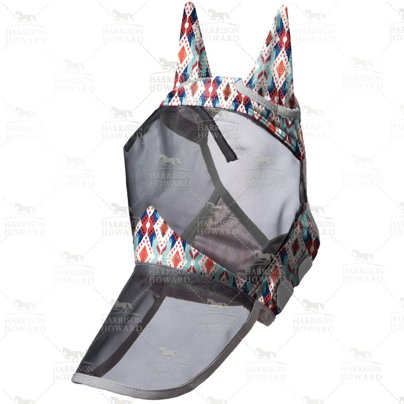 Harrison Howard CareMaster Horse Fly Mask Long Nose with Ears UV Protection for Horse-Tribal Rhombus Cob (Medium) Tribal Rhombus - PawsPlanet Australia