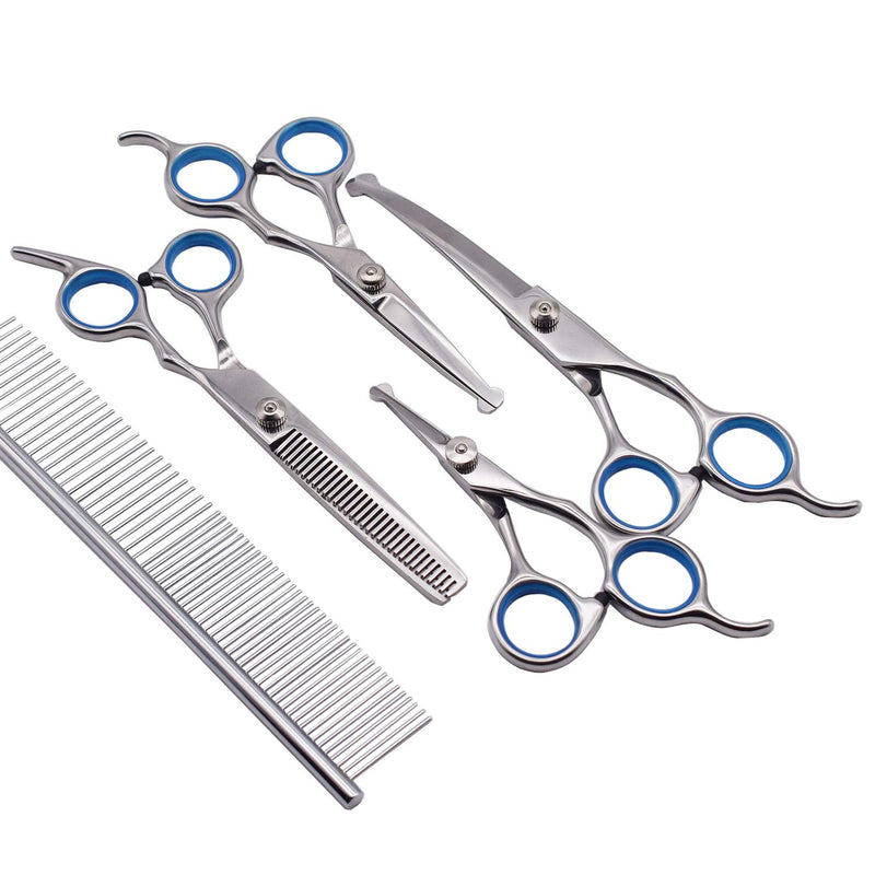 [Australia] - Vhabob Dog Grooming Scissors Kit, Professional Pet Grooming Trimmer Set for Dogs with Safety Round Tips, 5 in 1 Heavy Duty Thinning Straight Curved Shears with Comb for Cat Pet 