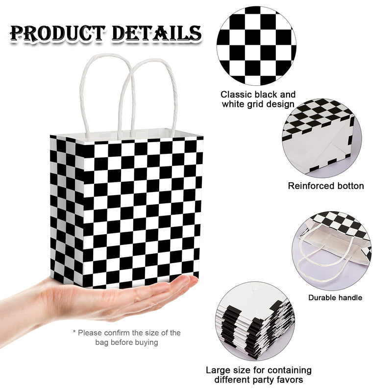 24 Pieces Checkered Racing Treat Bags Black White Race Car Favor Gift Bags Checkered Goodie Bags with Handle for Race Car Theme Birthday Party Christmas Wedding Decorations, 5.9 x 5.5 x 2.75 Inches - PawsPlanet Australia