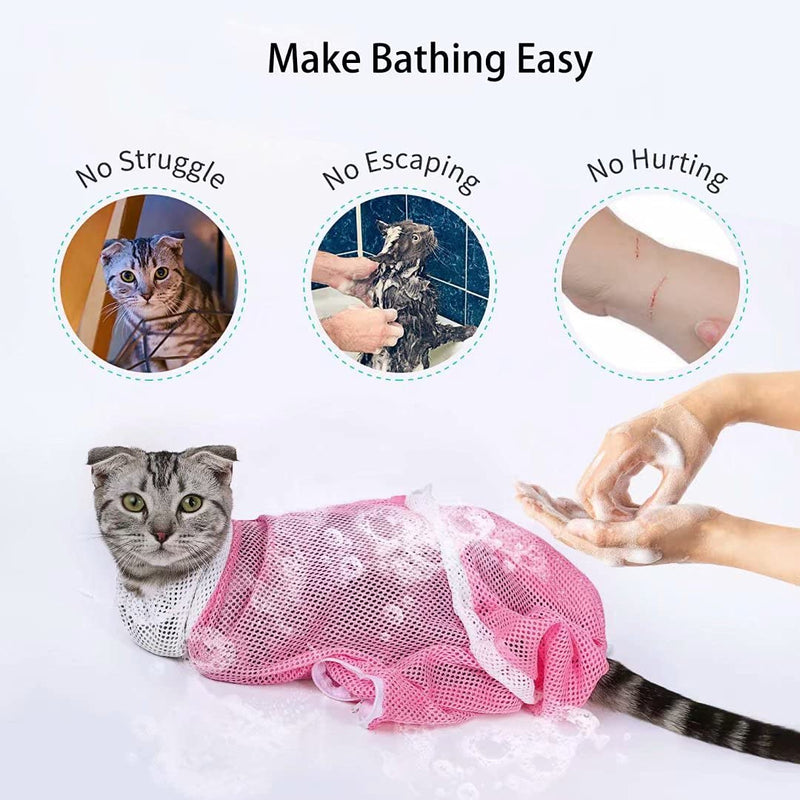 U/C Cat Bathing Bag, Cat Shower Net Bag, Cat Cleaning Shower Bag- Adjustable Anti-Bite and Anti-Scratch Restraint Cat Grooming Bag for Bathing, Nail Trimming, Ears Clean, Keep Pet Calm PIink - PawsPlanet Australia