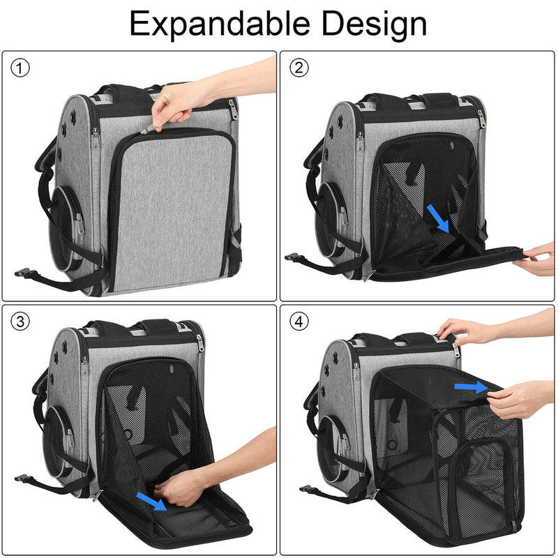 FASRIOU Expandable Pet Carrier Backpack for Cats, Dogs and Small Animals, Portable Pet Travel Carrier, Super Ventilated Design, Airline Approved, Ideal for Traveling/Hiking /Camping, Grey - PawsPlanet Australia