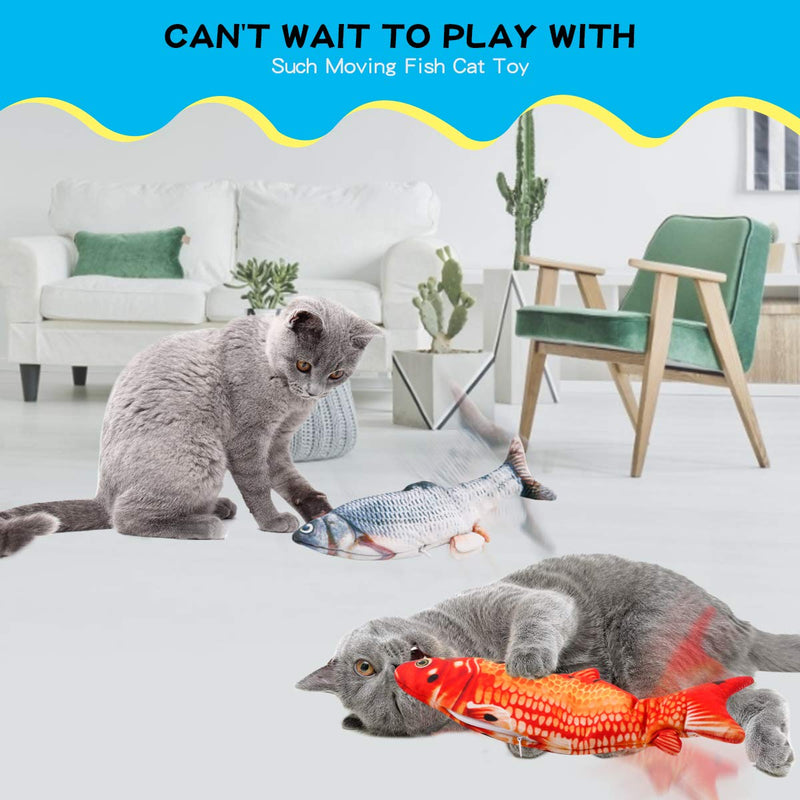 FancyWhoop 2 Pack Electric Fish Cat Toy Realistic Plush Moving Wagging Fish Cat Toys Simulation Interactive Cat Kitten Toys Perfect cat Kitty Kitten Gift for Grabbing, Biting, Chewing and Kicking - PawsPlanet Australia