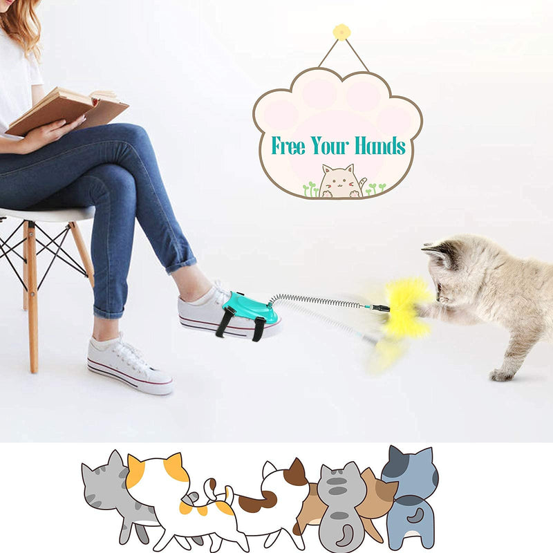 JYPS Interactive Foot Tied Cat Feather Teaser Toy Set Spring Cat Teaser Stick Wands Toys Puzzle IQ Training Exercise Playing Cat Toys Gift for Indoor Cats Kitty with 1 Feather Replacement - PawsPlanet Australia