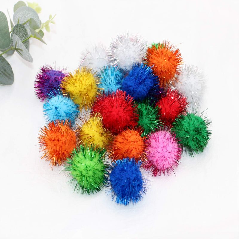 [Australia] - Assorted Color Sparkle Balls for Cats,My Cat's All Time Favorite Toy,1.5 Inches Large Pom Pom Cat Toy,20 Pack 