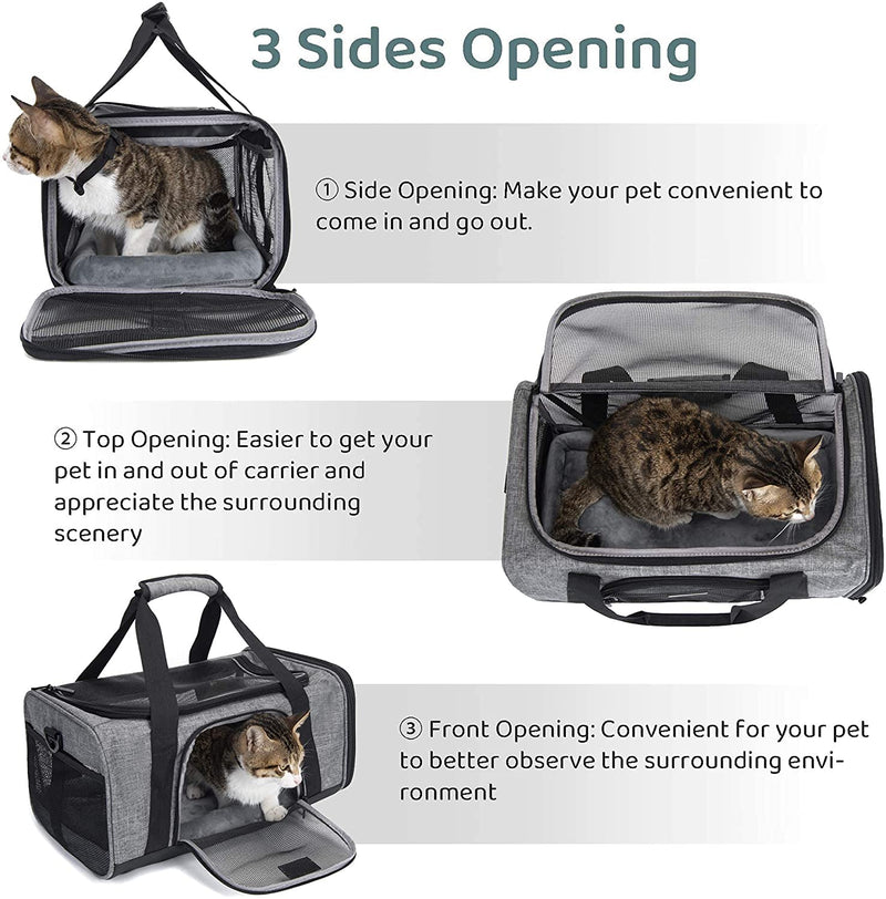 Wakytu TSA Approved Pet Carrier for Small Medium Cats and Dogs Dog Carrier Travel Bag with Adequate Ventilation5 Mesh Windows 3 Entrance Locking Safety Zippers Padded Shoulder and Carrying Strap S 1.0 grey - PawsPlanet Australia