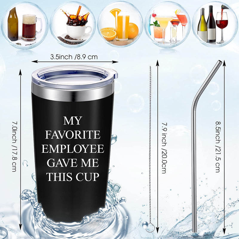 Bosses Day Gift Travel Tumblers My Favorite Employee Gave Me This Cup Stainless Steel Black Tumblers with Lids Bosses Day Birthday Funny Gifts for Boss Manager Director Travel Mugs, 20 oz（2 Pieces) - PawsPlanet Australia