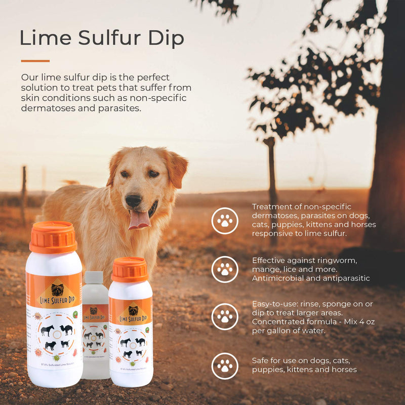 Classic's Lime Sulfur Dip (4, 8 and 16 fl oz) Pet Care and Veterinary Treatment Against Ringworm, Mange, Lice, Flea, Itchy and Dry Skin - Xtra Strength - Safe for Dog, Cat, Puppy, Kitten, Horse 16 oz - PawsPlanet Australia