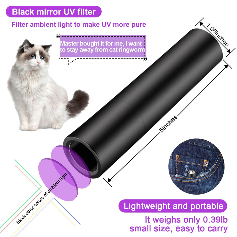 HUHKOUAE 365nm UV Flashlight Black Light,Portable Handheld USB Rechargeable Cat Ringworm Detector lamp,for Dog Cat Care and Resin Curing,Anti-counterfeiting Identification and Analyzing Skin - PawsPlanet Australia