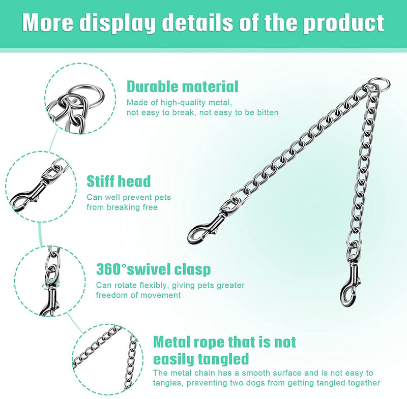 Metal Double Dog Leash Dog Leash Double Leash for 2 Dogs, 60 cm Double Dog Heavy Duty Steel Chain Lead Hiking Leash Double Metal Leash for Dogs Double Leash for Two Dogs Chain - PawsPlanet Australia