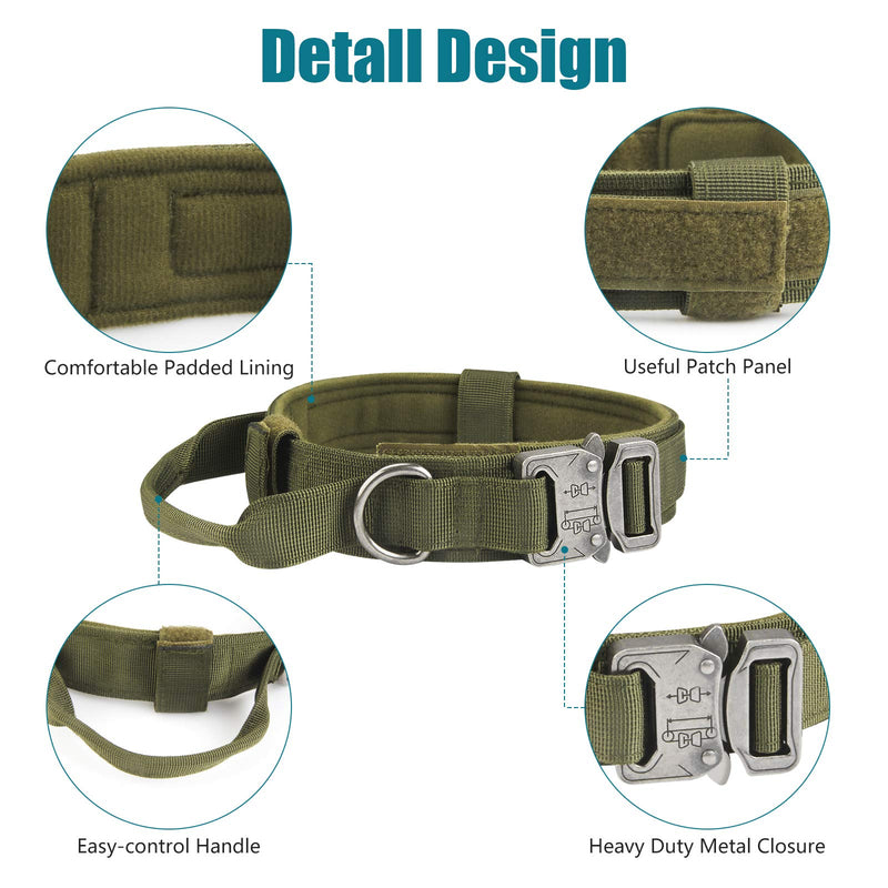 Tactical Dog Collar - Heavy Duty Dog Collars - 1.5" Width Adjustable Military Metal Buckle Collars with Control Handle for Dog Training M Size-Adjustable(14-18") - PawsPlanet Australia