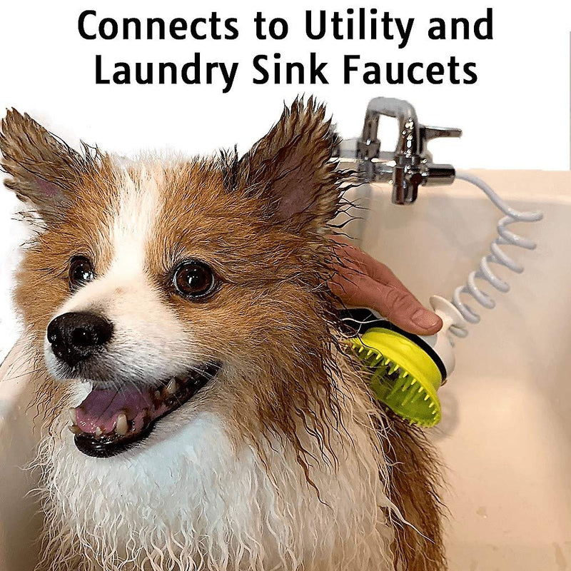 [Australia] - Wondurdog Quality Sink Faucet Pet Wash Kit | Innovative Shower Brush w/Splash Shield | 10ft Recoil Hose & Metal Faucet Diverter | Kitchen, Bathroom, Utility & Laundry Sinks | Faucet Adapters Included 