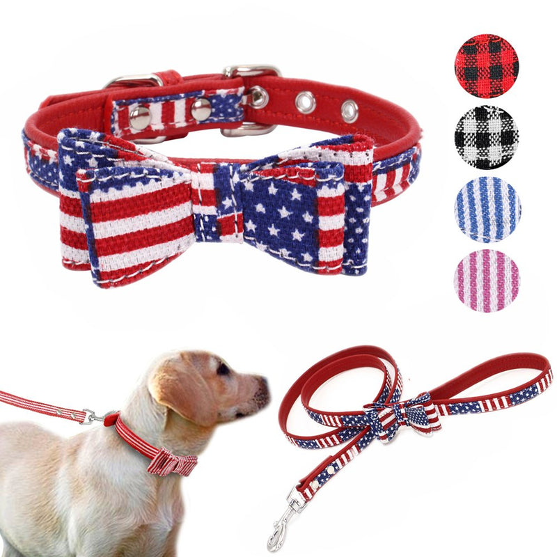 [Australia] - PETCARE Bow Tie Dog Collar and Leash Set Cute Fancy Soft Leather Adjustable Pet Collar for xs Small Medium Dogs Cats Girl Boy Pulling Walking S Red/Black 