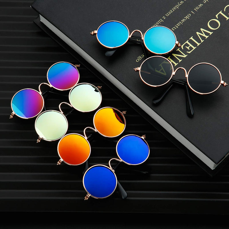 6 Pieces Funny Cute Cat Small Dog Sunglasses Classic Retro Circular Metal Prince Sunglasses Eye-wear Photos Props Accessories Cosplay Glasses (Black and Mix Reflective Color) Black and Mix Reflective Color - PawsPlanet Australia