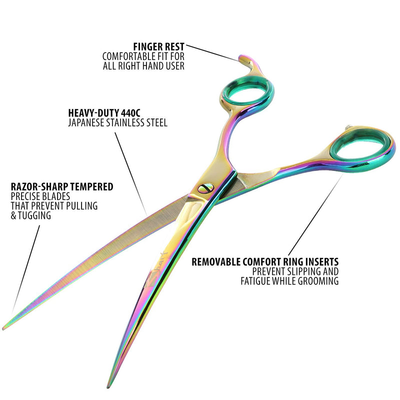 [Australia] - SHARF Professional 8.5" Curved Rainbow Pet Grooming Scissors: Sharp 440c Japanese Clipping Shears for Dogs, Cats & Small Animals| Rainbow Series Hair Cutting/Clipping Scissors w/Easy Grip Handles 