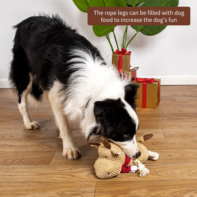 LALFPET Dog Squeaky Toy, Dog Chew Toy, Durable Cute Interactive Plush Dog Toy with Crinkle Paper Dog Toy for Small Medium Large Dogs Reindeer - PawsPlanet Australia
