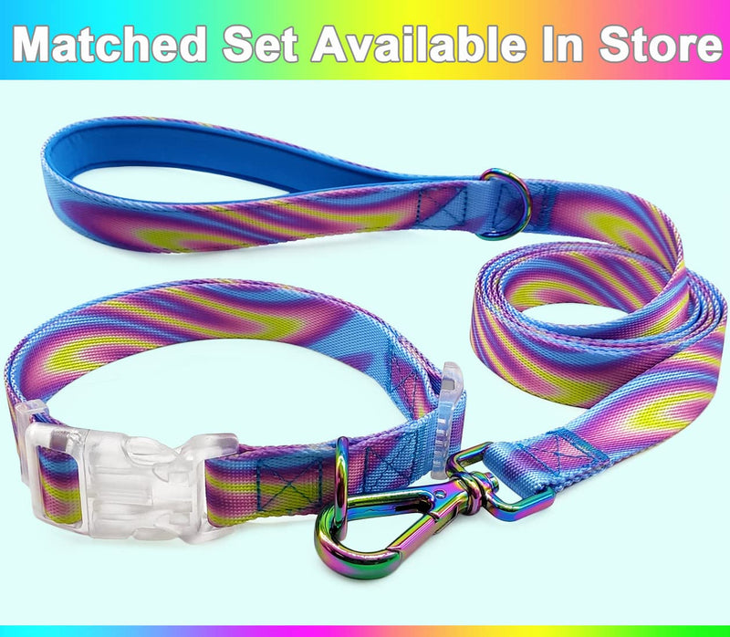JDIDNEID Durable Nylon Dog Leash, 6FT Tie dye Dog Leash with Heavy Duty Holographic Laser Hardware Comfortable Padded Handle Leash for Small Medium Large and Ex-Large Dogs S: 6ft x 3/5" pink purple - PawsPlanet Australia