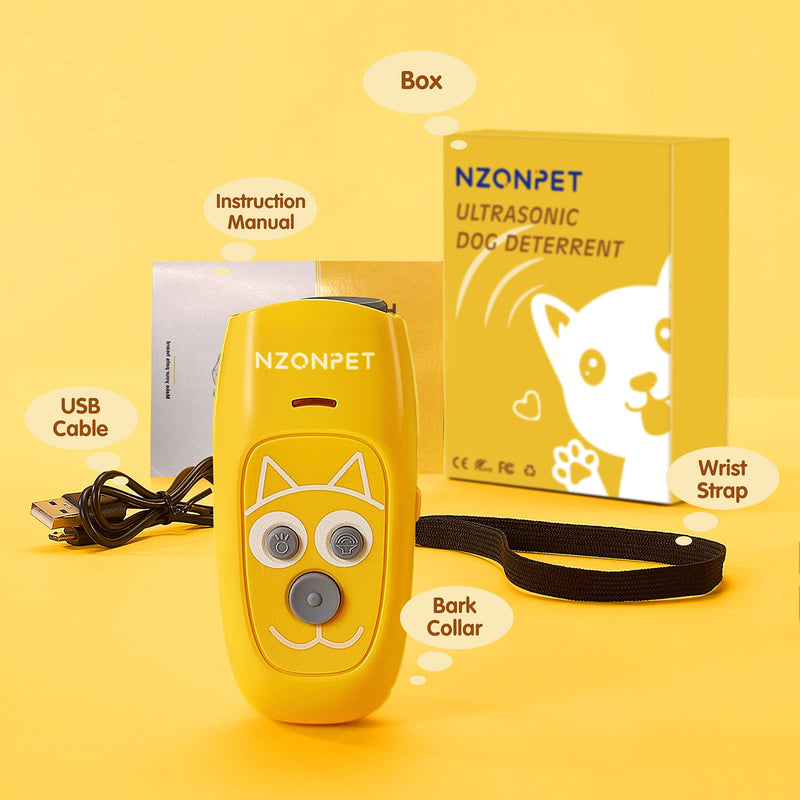 Anti Barking Device, Nzonpet Ultrasonic 3 in 1 Dog Barking Deterrent Devices, 3 Frequency Dog Training and Bark Control Device 16.4Ft Range Bright Yellow Rechargeable with LED Light and Cartoon Prints - PawsPlanet Australia