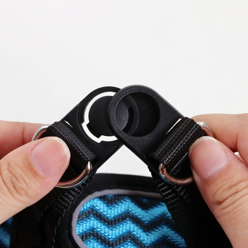Dog harness for medium and small dogs, with 1.4m dog leash, reflective, breathable, M, black and blue stripes - PawsPlanet Australia
