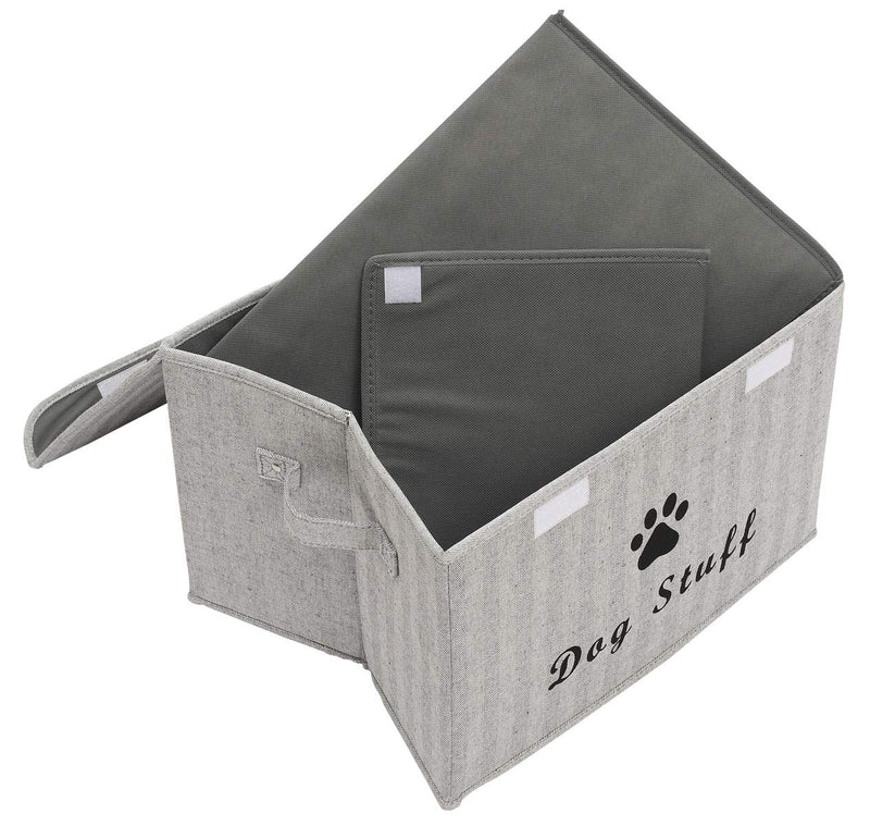 Brabtod Large Dog Toys Storage Box Canvas Storage Basket Bin Organizer with Lid - Idea for Collapsible Bin for Organizing Dog Cat Toys and dog stuff - Gray Stripe - PawsPlanet Australia