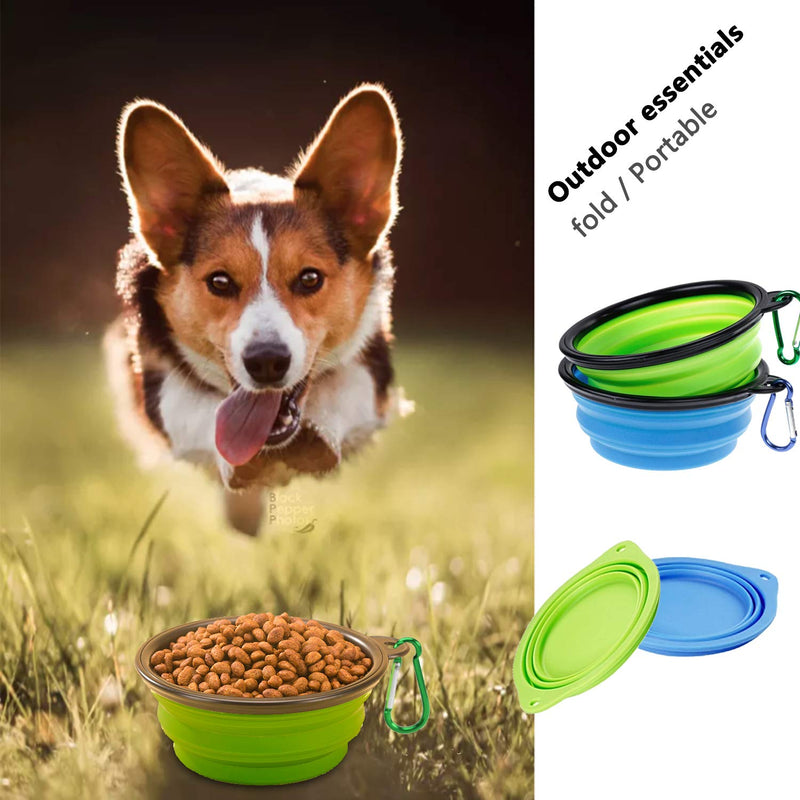 2 foldable travel bowls for pets, 2 silicone food bowls, portable pet drinking bowls. A folding travel bowl suitable for dogs, a food bowl that can be carried around - PawsPlanet Australia