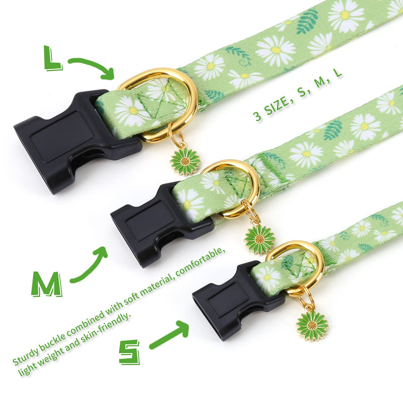 Cotton Handmade Dog Collar for Small Medium Large Dogs,Green Daisy with Pendant Cute Dog Collars,Ideal for Girl Dogs Boy Dogs (Medium) Green - PawsPlanet Australia