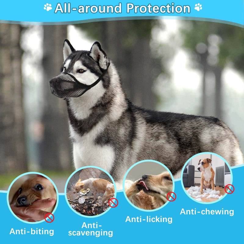 Muzzle for dogs, FWLWTWSS dog muzzle with rounded mesh and adjustable loop, dog muzzle for small, medium and large dogs prevents biting, chewing and barking (L) L - PawsPlanet Australia