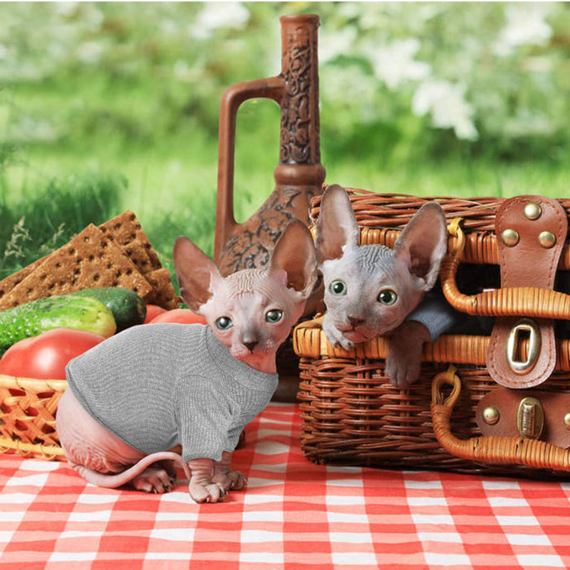 Hairless Cat Vest Turtleneck Breathable Adorable Cat Clothes Pullover Kitten T-Shirts with Sleeves Cat Pajama Jumpsuit for Sphynx, Cornish Rex, Devon Rex, Peterbalg XL(8.8-10lbs) Gray - PawsPlanet Australia