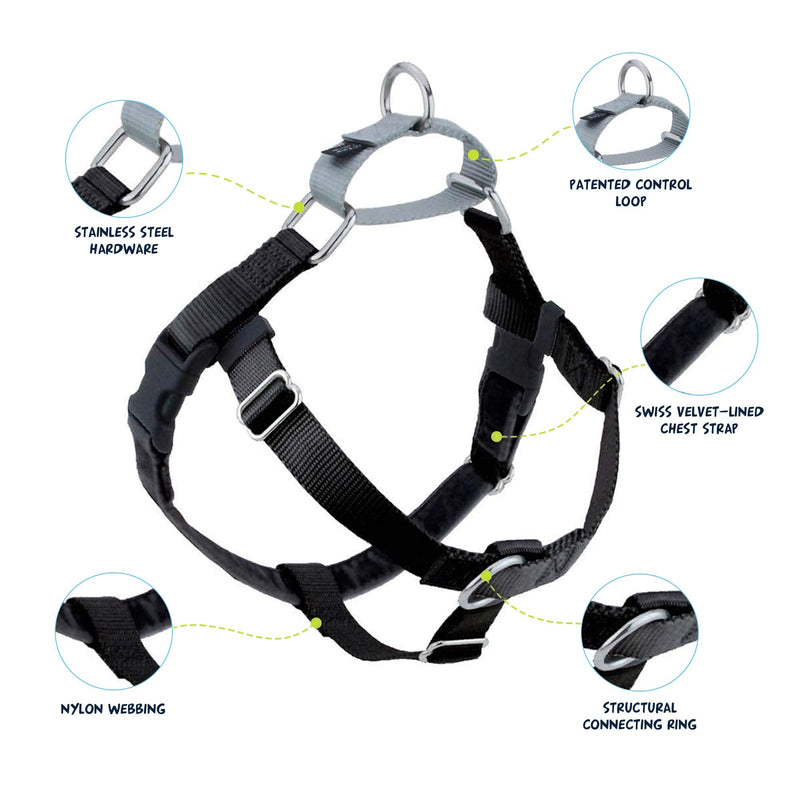 2 Hounds Design Freedom No Pull Dog Harness | Adjustable Gentle Comfortable Control for Easy Dog Walking |for Small Medium and Large Dogs | Made in USA | Leash Included XS (Chest 15"- 20") Black - PawsPlanet Australia