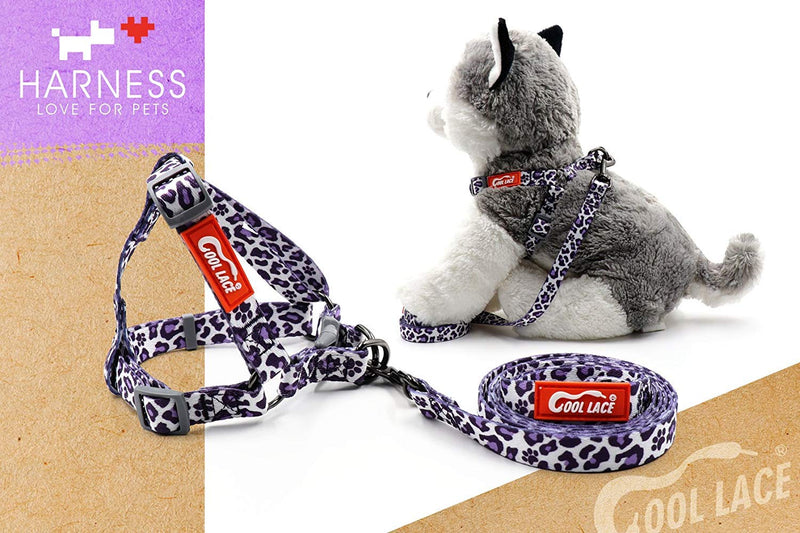 Teeoff Dog Harness Durable dog Leash Adjustable Dog Collar Dog Leash Harness for Small Medium Dogs Purple Leopard XS - PawsPlanet Australia