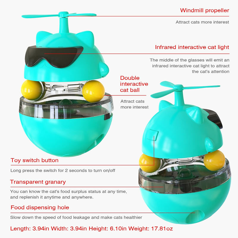 Cat Laser Toys for Indoor Playing,Food Dispensing Interactive Tumbler Slow Feeder with IQ and Mental Stimulation for Cat and Kitten Boredom Ease Eating Playing Exercise Hunting Toy (Turquoise) - PawsPlanet Australia