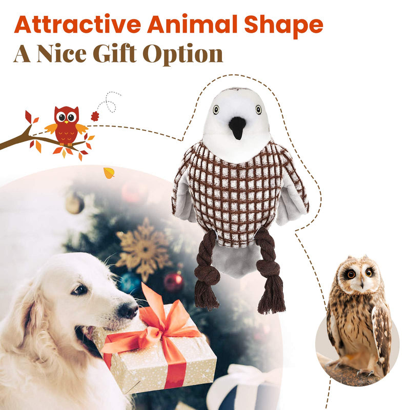 Lewondr Plush Dog Toys, Cute Soft Squeaky Plush Toy for Dogs Quality Corduroy Animated Stuffed Puppy Chew Toy with Squeakers Owl-shape Interactive Soft Pet Toys for Biting - Coffee & White - PawsPlanet Australia