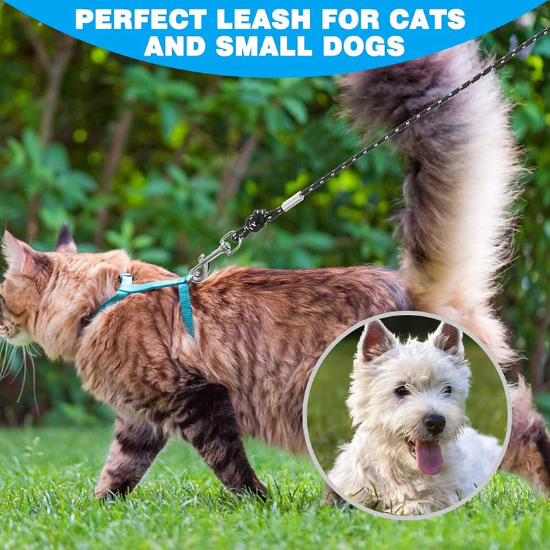 SCIROKKO Reflective Cat Leash - 30 Feet Yard Long Leash, Escape Proof Durable Walking Leads, Safe Extender Pet Tie Out Leash Outdoor Training Playing Camping for Kittens/Puppies/Rabbits/Small Animals Black - PawsPlanet Australia
