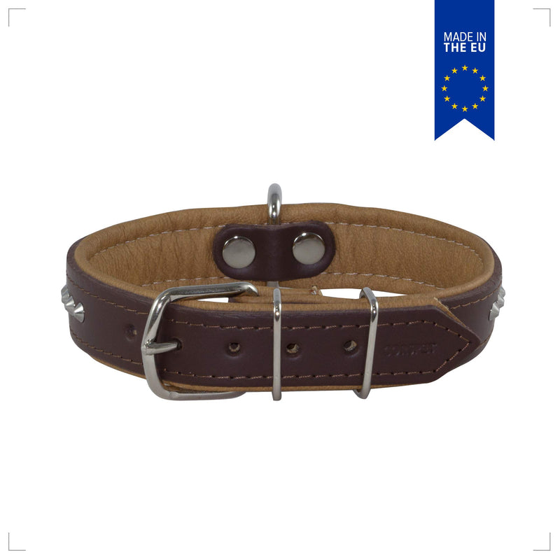 Corspet Full Grain Nappa Leather Dog Collar - Studded Leather Collar with Silver Nickel Plated Hardware | Super Soft Padded Double Sided | Extra Durable for Medium to X Large Dogs | Handmade in the EU Brown - PawsPlanet Australia