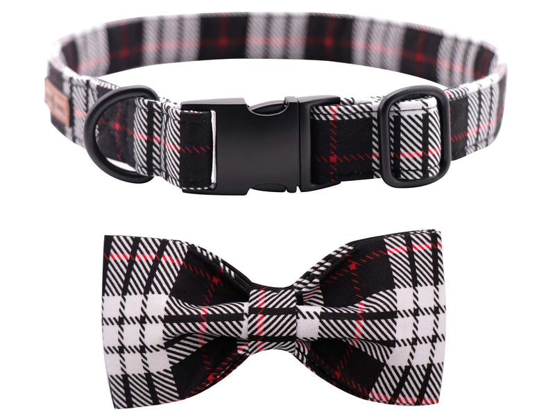 lionet paws Dog Cat Collar Durable Adjustable Metal Buckle Collar with Bowtie for puppies and Cats, Neck 20-30cm XS XS Collar&Bowtie Black Grid - PawsPlanet Australia