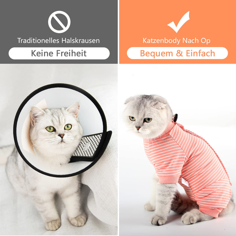 HEYWEAN Cat Bodysuit After Surgery Castration Cat Bodysuit Stripes Long-Sleeved Cat Clothing Neck Collar Alternatives Cat Bodysuit for Cats Surgery Anti-Licking After Surgery Wear M Orange - PawsPlanet Australia