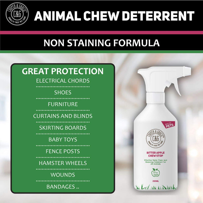 C&G Pets | No Chew Bitter Apple Spray for Dogs | Stop Dog Chewing Deterrent | Alcohol Free Anti Chew Repellent Formula for Puppies Cats Horses and Rodent Pets - PawsPlanet Australia
