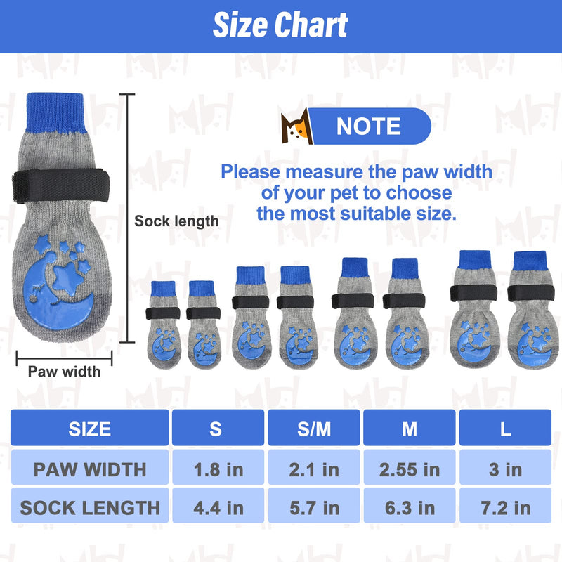 BEAUTYZOO Anti-Slip Dog Socks with Grips Traction Control for Small Medium Large Dogs, Non Skid Indoor Double Side Pet Paw Protector for Hardwood Floor Wear Moon and Star S/M - PawsPlanet Australia