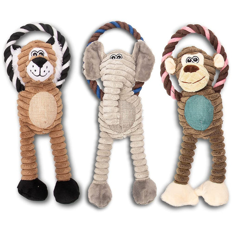 Squeaky Dog Toys 4 Pack,Durable and Plush Dog Chew Toys with Hanging Design and No Stuffing for Small to Large Dog (Monkey,Elephant,Lion,Donkey) - PawsPlanet Australia