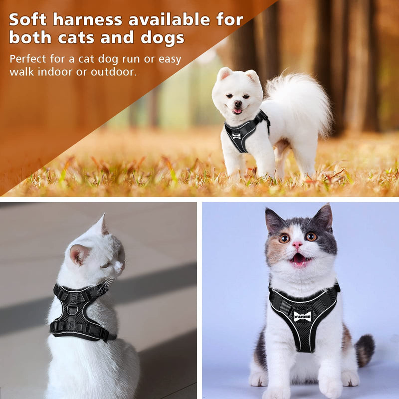 WINSEE Small Dog Harness and Leash with 4 Buckles for Big Cat,Escape Proof Breathable Cat Harness for Walking, Soft Adjustable No Pull Vest Harnesses for Cats/Small Dogs XS:Neck 8"-12"｜Chest 11"-18" Black - PawsPlanet Australia